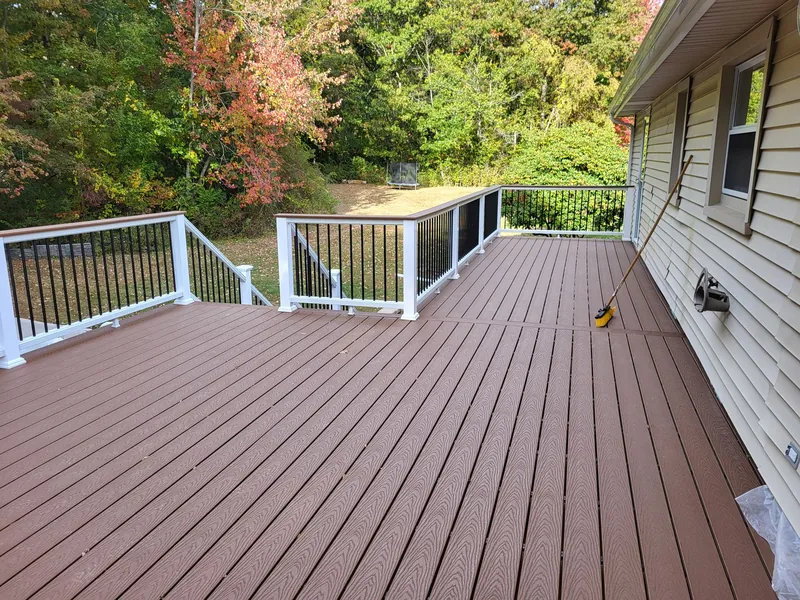 New composite deck with white railings